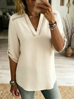 Women's Simple Cotton And Linen Half Sleeves Top