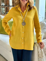 Women's Solid Color Lapel Long-sleeved Casual Loose Cotton Shirt