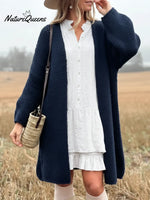 Casual And Cozy Solid-color Knitted Long Cardigan