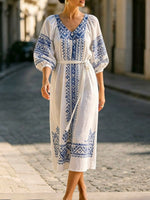 Women's Ethnic Pattern Elegant Art Casual Cotton Linen Dress