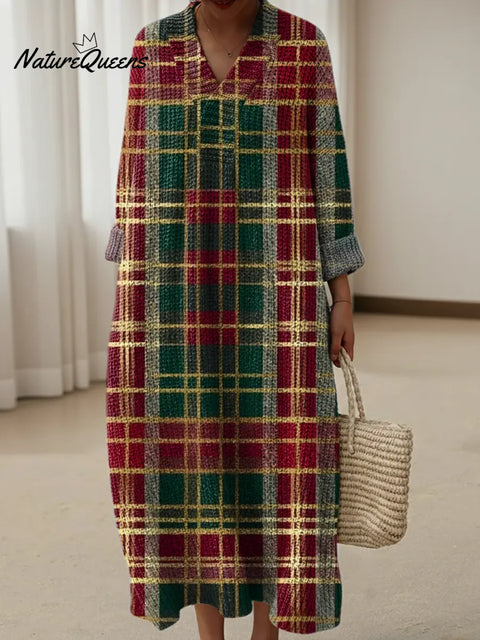Women's Plaid Pattern Art Print Casual Cotton Knitted Dress