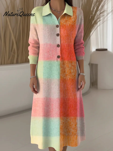Women's Plaid Pattern Art Print Casual Knitted Dress