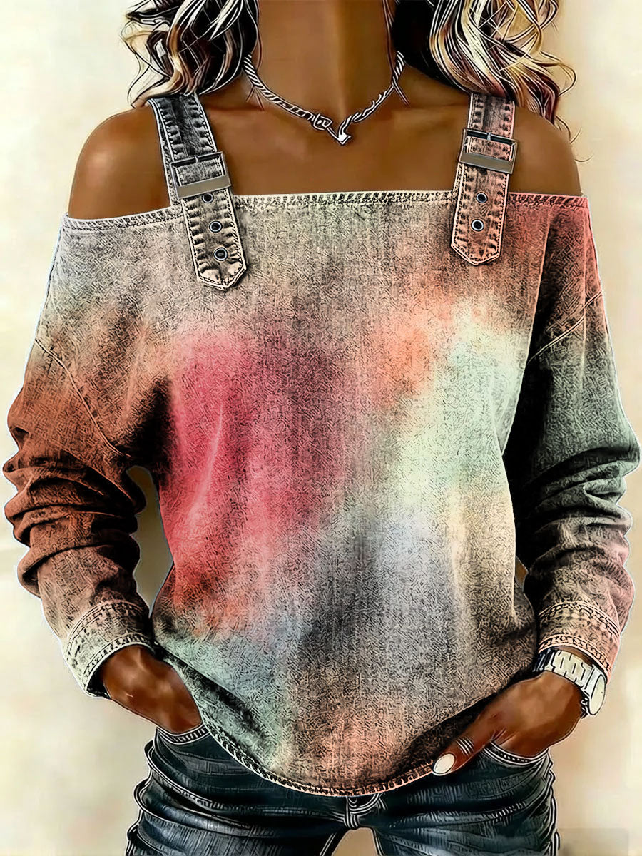 Women‘s Vintage Flowers Pattern Art Print Casual Cotton Denim Shirt