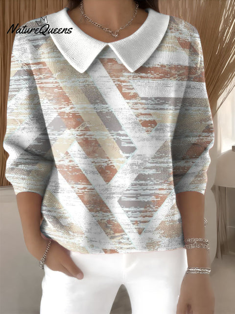 Simple geometric line decorative pattern Casual Peter Pan Collar Sweater