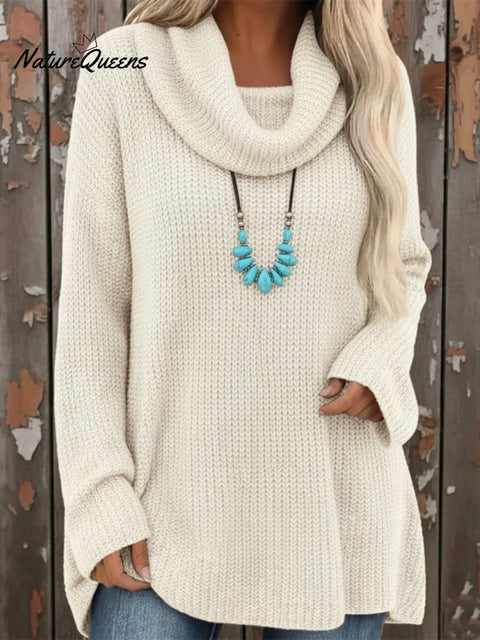 Cozy Cowl Collar Loose Knit Pullover Sweater