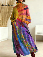 Women's Vintage Hippie Sunshine Pattern Art Print Casual Cotton Knitted Dress