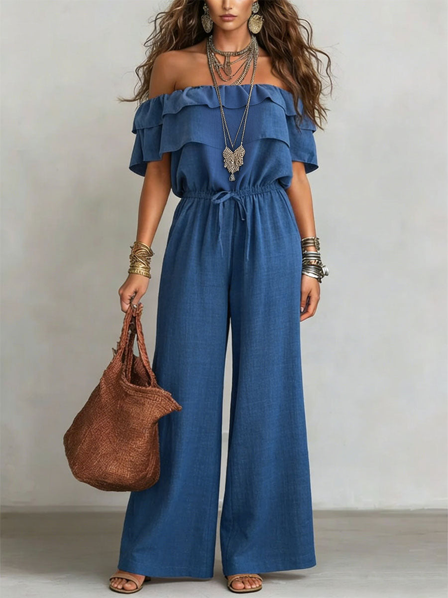 Women's Cotton-Linen Off-the-Shoulder Jumpsuit