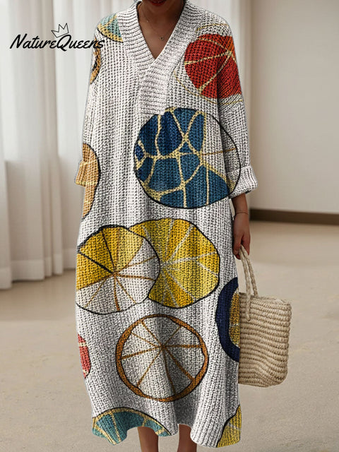 Women's Color Block Abstract Pattern Art Print Casual Cotton Knitted Dress