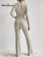 Women's Solid Color Two-piece Set Long-sleeved Top Slim-fit Pants