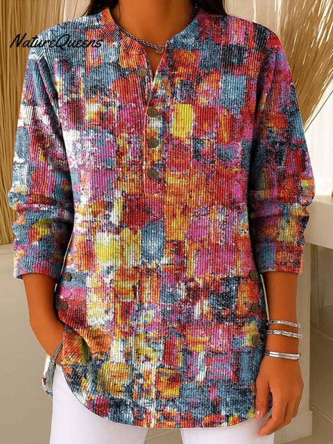 Women's Color Geometry Gradient Print Casual Cotton Shirt