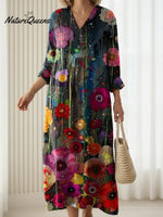 Women's Watercolor Art Flowers Print Dress