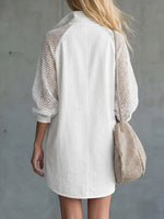 Women's Solid-color Stand-collar Long-sleeve Casual Loose-fit Cotton Dress