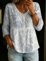 Women's Floral Pattern Art Print Casual Cotton Shirt