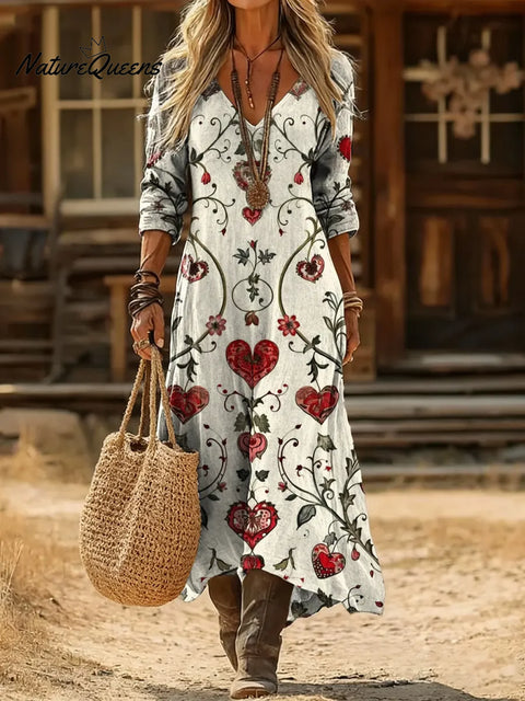 Women's Love Pattern Art Print Casual Cotton Dress