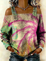 Women‘s Vintage Flowers Pattern Art Print Casual Cotton Denim Shirt