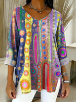 Women's Abstract Pattern Art Print Casual Denim Shirt