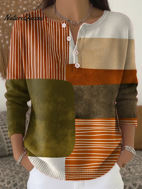 Women's Geometric Pattern Art Print Casual Cardigan Sweater