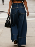 Casual Loose-fitting 100% Cotton Wide-leg Jeans