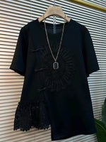 Stylish Casual Spliced lace Cotton T-shirt