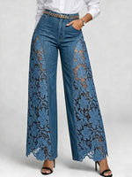 Women's High-waisted Loose-fit Embroidered & Paneled Wide-leg Jeans