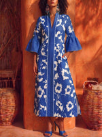 Elegant Vacation Floral Print Cotton-linen Dress