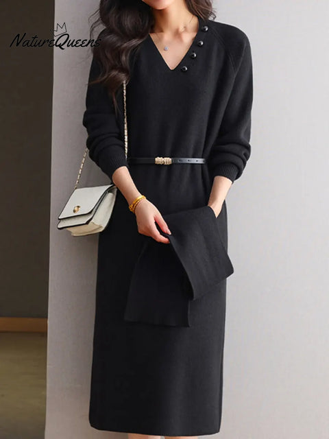 Women's Cozy Sweater Dress With Detachable Scarf