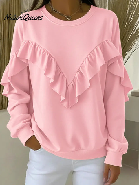 Women's Casual Comfortable Ruffled Cotton Sweatshirt