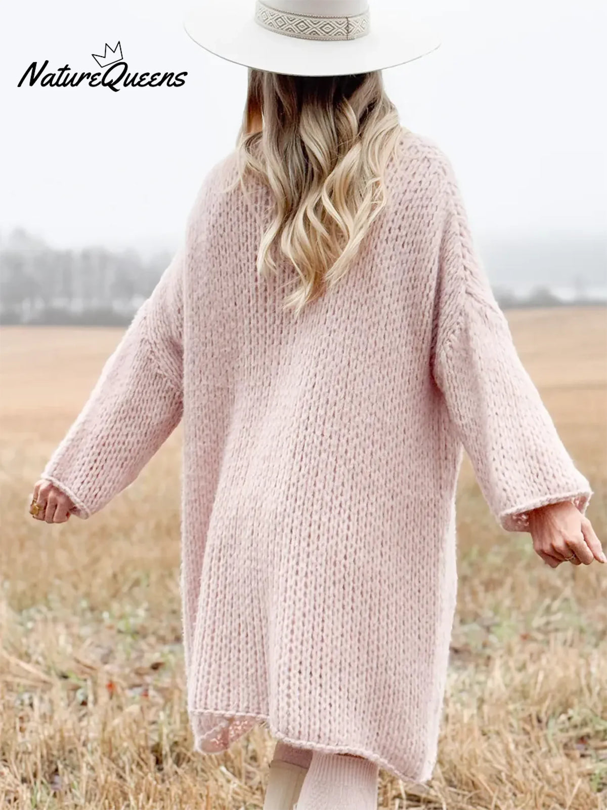 Casual And Cozy Solid-color Knitted Long Cardigan