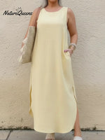 Women's Elegant Linen Dress With A Curved Hem