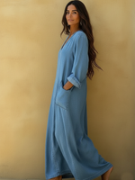 Casual V-neck Loose Denim Dress