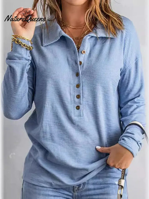 Women's Solid Color Lapel Long Sleeve Casual Loose Knit Top