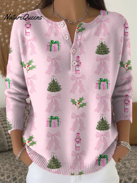 Women's Christmas Tree Pattern Art Print Casual Cardigan Sweater