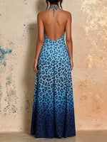 Gradient Leopard Print Halter Maxi Dress