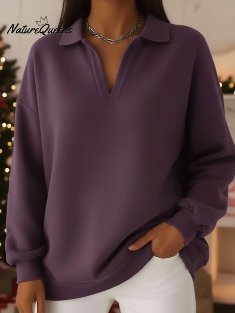 Casual Polo Collar Cotton Pullover