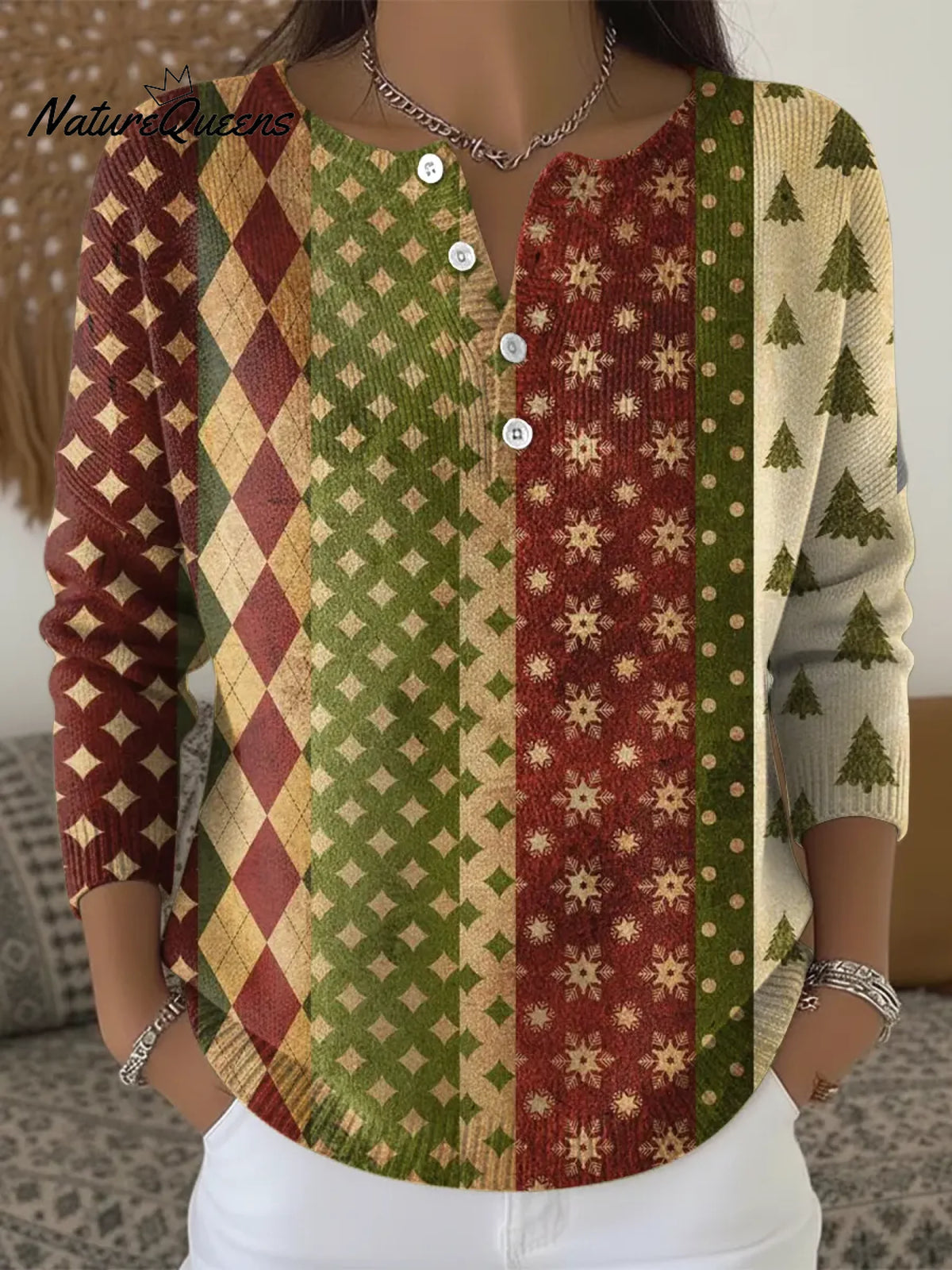 Women's Christmas Stripes Casual Printed Sweater