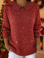 Retro Christmas Peter Pan Collar Sparkling Knit Sweater Top