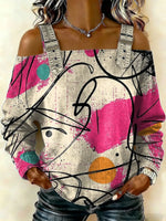 Women‘s Abstract Pattern Art Print Casual Cotton Denim Shirt