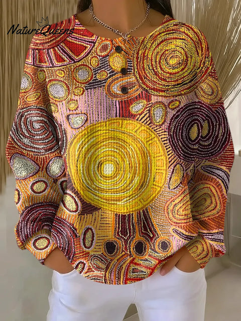 Women's Abstract Pattern Art Print Casual Waffle Sweatshirt