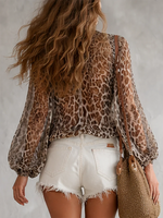 Sexy Leopard Print V-neck Chiffon Blouse