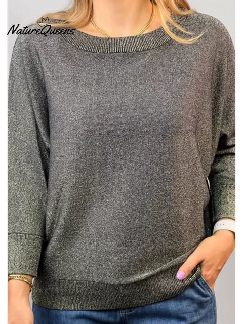 Women's Boat Neck Shiny Knit Sweater