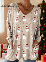 Women's Snowman Pattern Art Print Casual Cotton T-Shirt