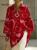 Women's Valentine's Day Heart Art Print Casual Knit Sweater