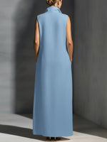 Women's Stand-collar Sleeveless Casual Loose Cotton And Linen Dress