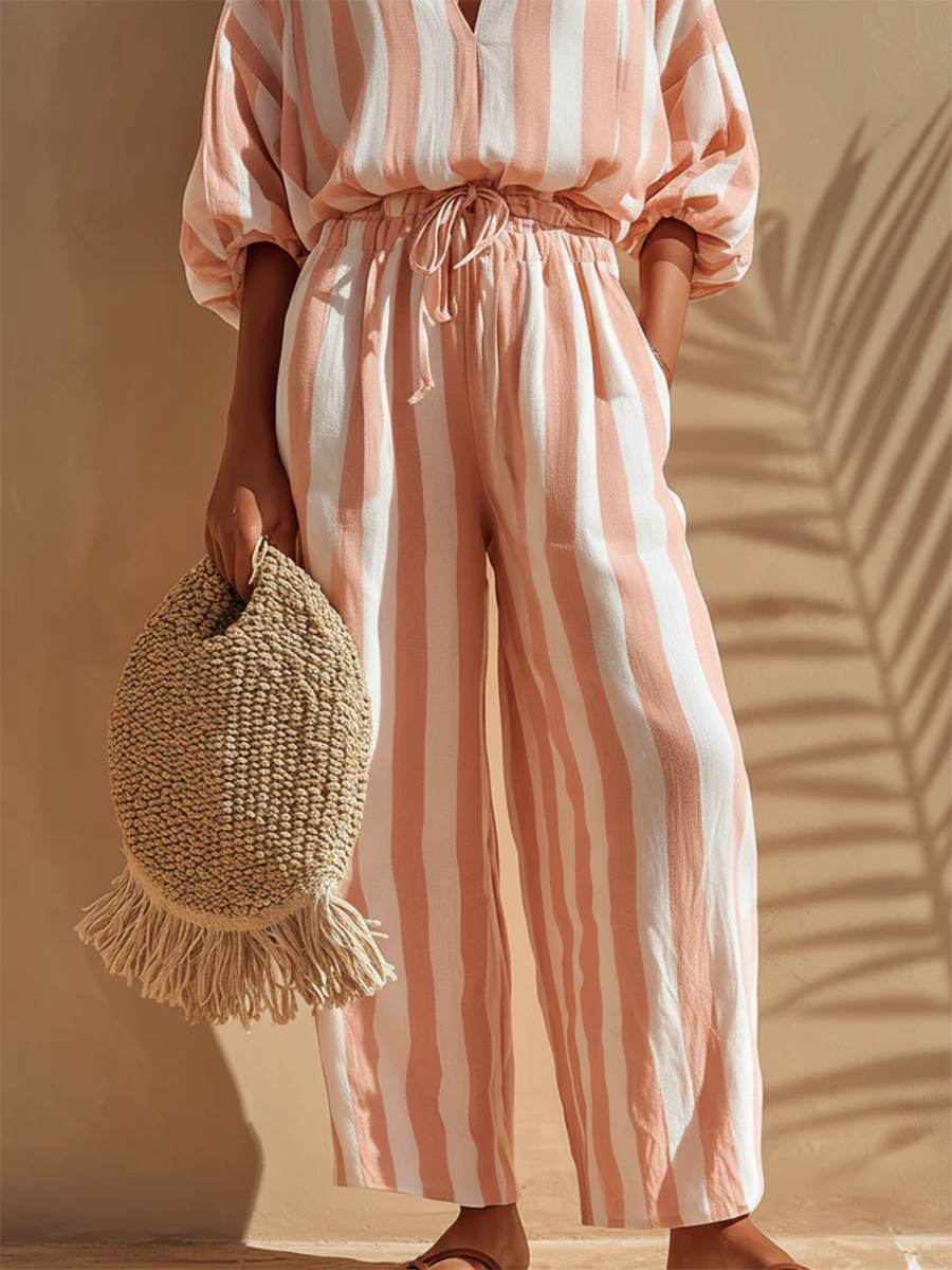 Cozy & Casual Vacation Striped Two-piece Set