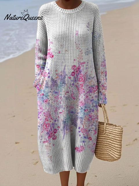 Women's Flowers Abstract Pattern Casual Round Collar Long Sleeve Dress