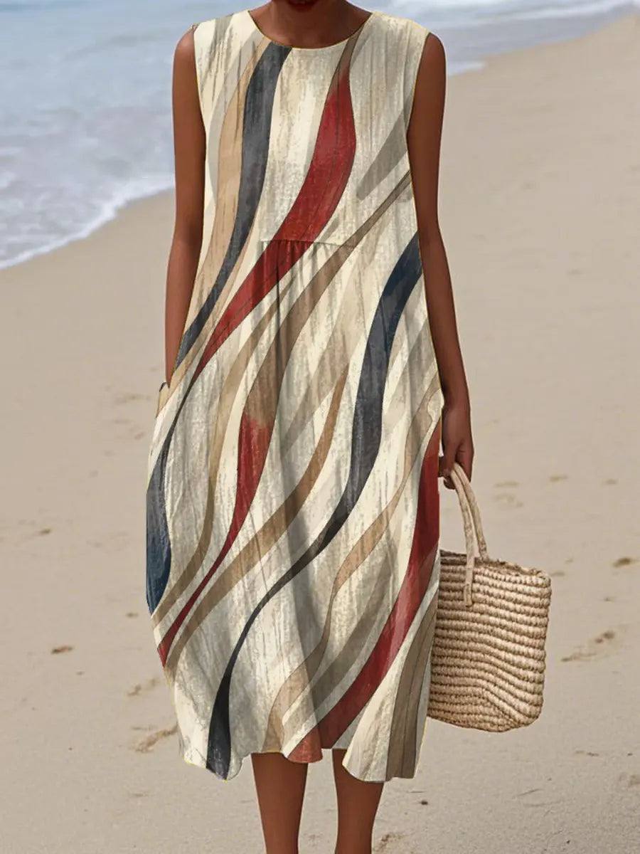 Women's Abstract Pattern Art Print Casual Cotton Dress