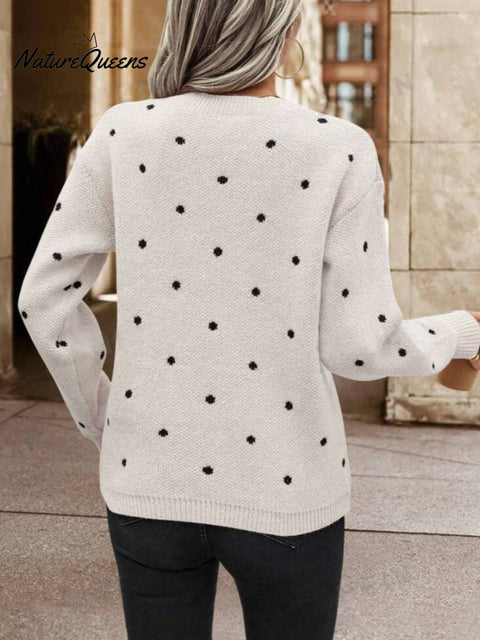 Women's Polka Dot Casual Round Neck Knit Long-sleeved Sweater