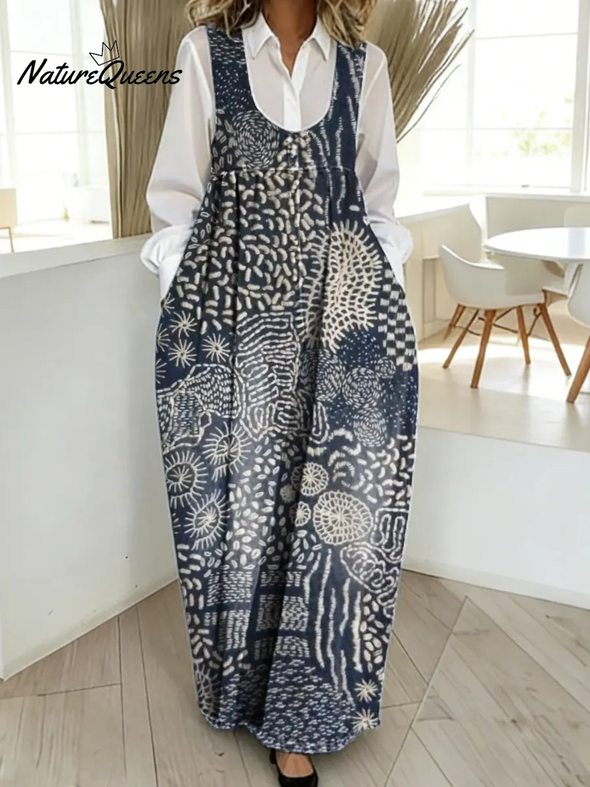 Women's Vintage Pattern Art Print Casual Cotton Denim Dress