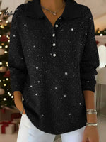 Women's Solid Color Peter Pan Collar Long Sleeve Casual Loose Sequined Knit Top