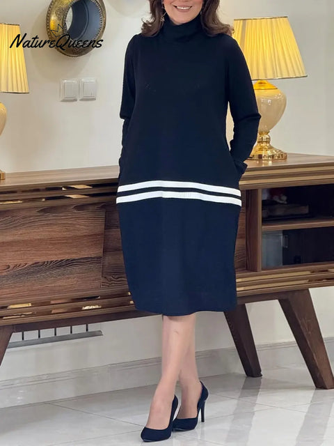 Women's Stand Collar Long Sleeve Casual Loose Knit Dress